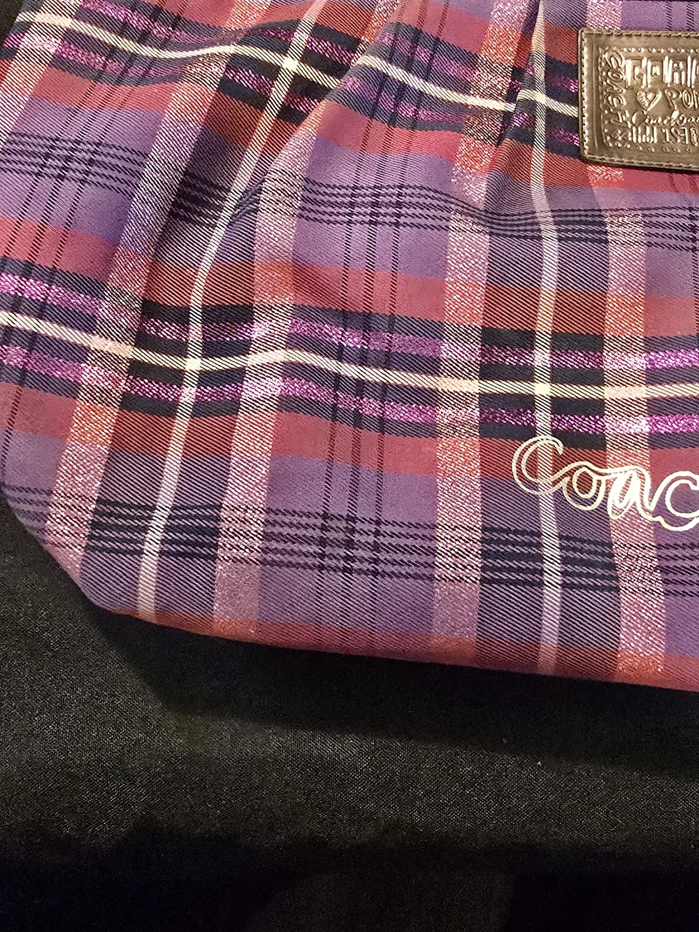 Coach Purple Plaid Poppy Tote with Pink Accents - Picture 4 of 8